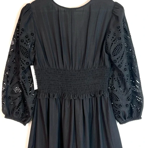 NWT Shoshanna Ari Laser Cut Midi Eyelet Dress Black Size 2 - Picture 8 of 16